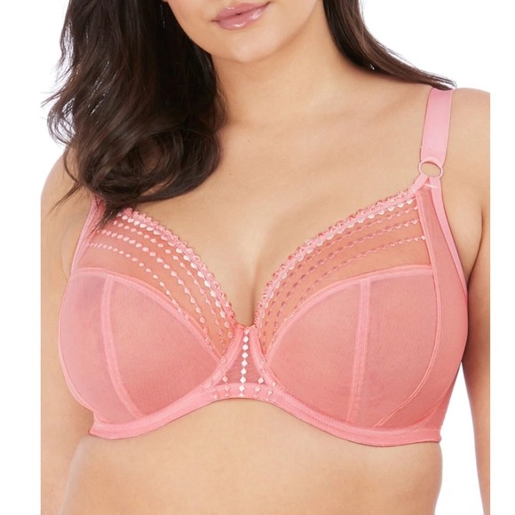 Elomi Matilda Banded Underwire Plunge Bra US 42L Rose Unlined J Hook Sheer - Picture 1 of 10